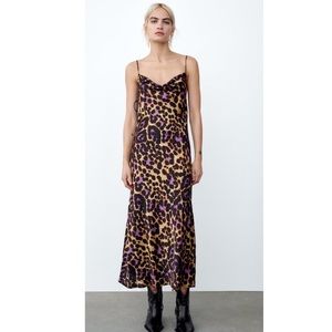 ZARA SATIN EFFECT PRINT DRESS.  NWT